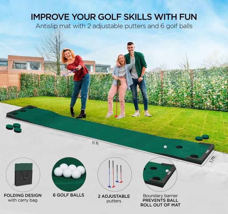 Indoor/Outdoor Golf Pong Putting Game Set - 11 Feet, 2 Putters
