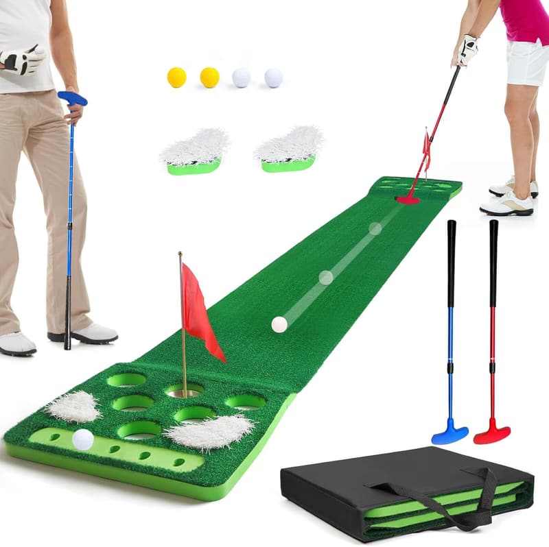 Golf Pong Game Set: Detachable Putting Mat with Balls & Cups