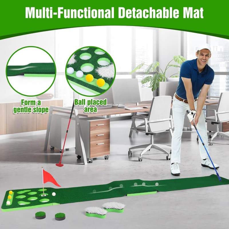 Golf Pong Game Set: Detachable Putting Mat with Balls & Cups
