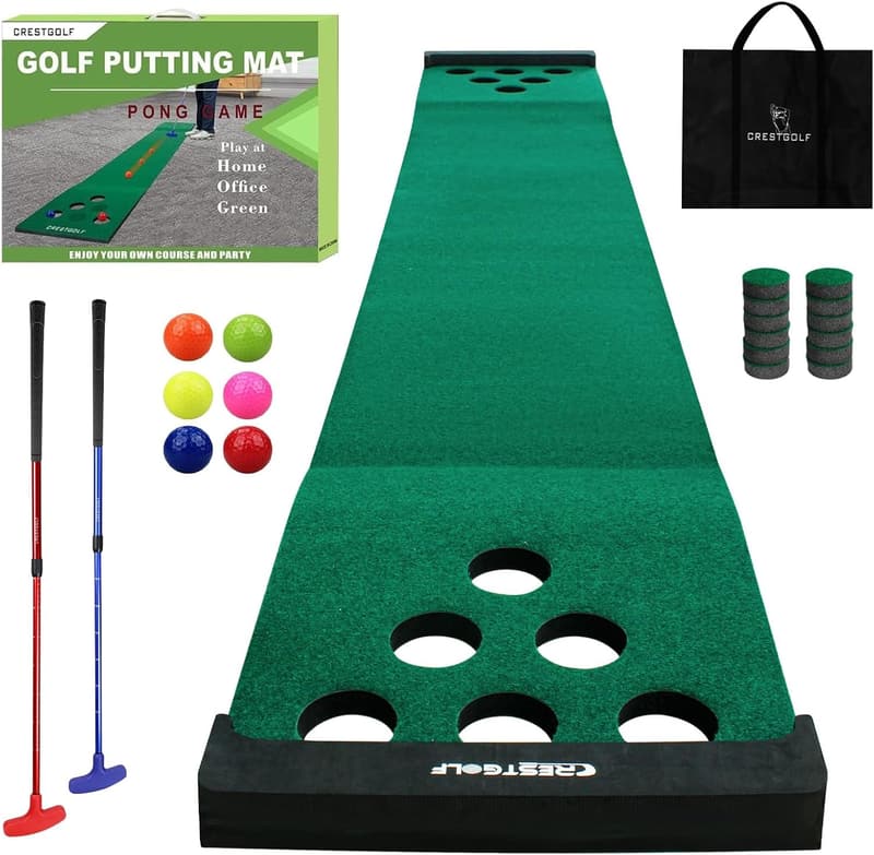 Indoor/Outdoor Golf Putting Mat Set with 2 Putters & 6 Balls