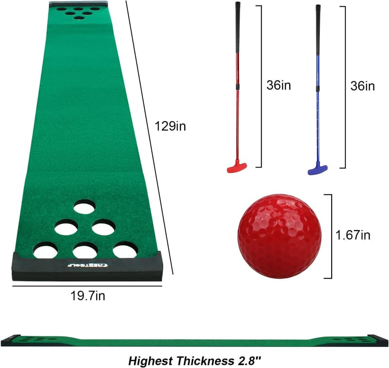 Indoor/Outdoor Golf Putting Mat Set with 2 Putters & 6 Balls