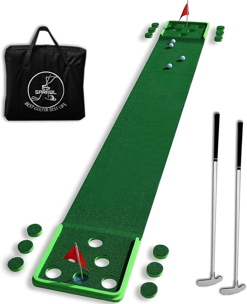 Indoor & Outdoor Golf Pong Game Set with Putting Mat