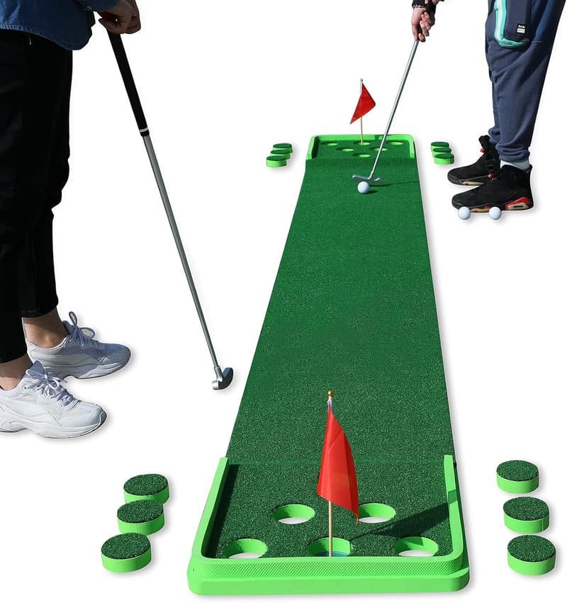 Indoor & Outdoor Golf Pong Game Set with Putting Mat