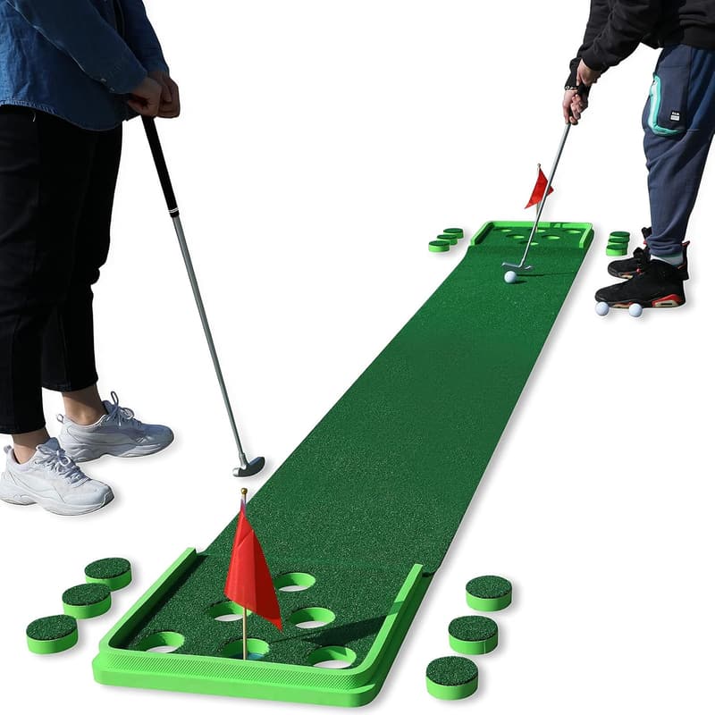 Indoor & Outdoor Golf Pong Game Set with Putting Mat