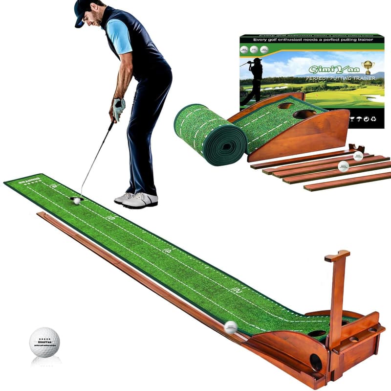 Indoor/Outdoor Golf Putting Mat with Auto Ball Return