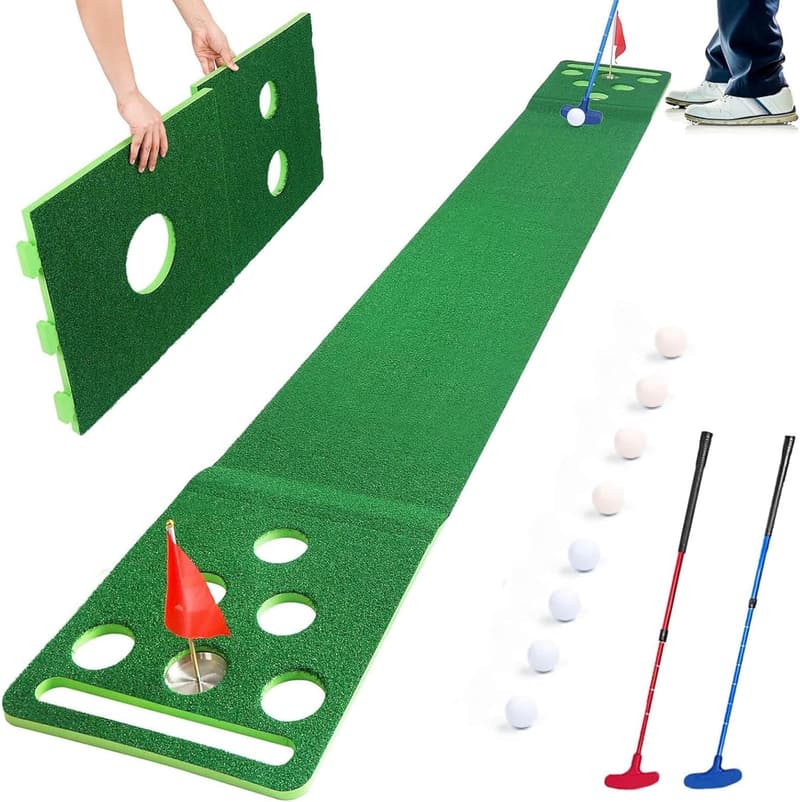 Golf Putting Mat Set with 4 Connectable Pads & 8 Balls for Indoor/Outdoor Fun