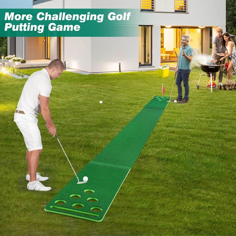 Golf Putting Mat Set with 4 Connectable Pads & 8 Balls for Indoor/Outdoor Fun