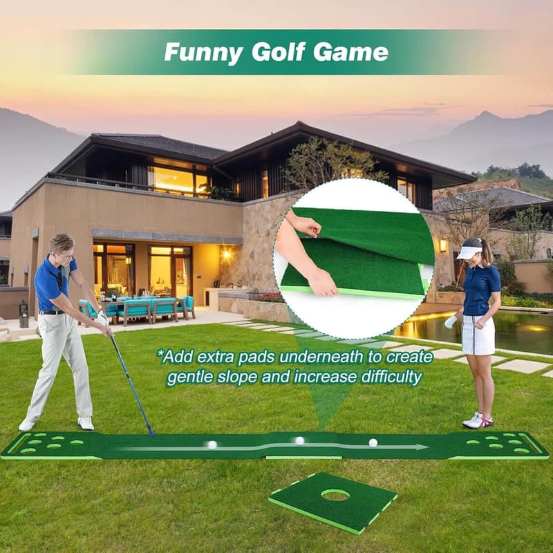 Golf Putting Mat Set with 4 Connectable Pads & 8 Balls for Indoor/Outdoor Fun