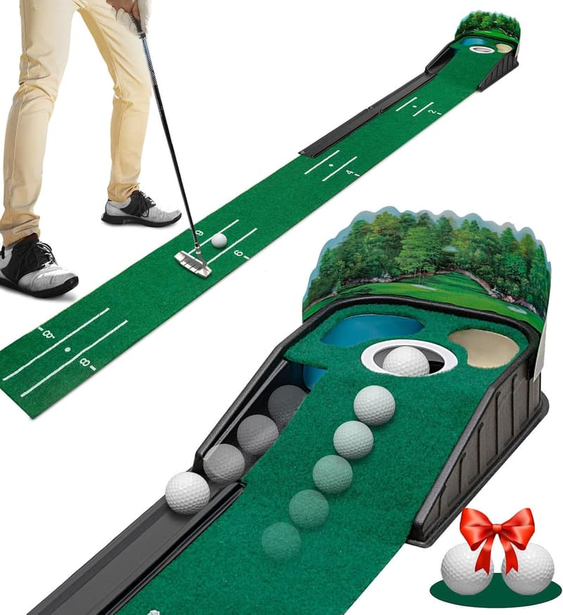 Indoor Golf Putting Mat - 8ft, Wrinkle-Free with Alignment Guides