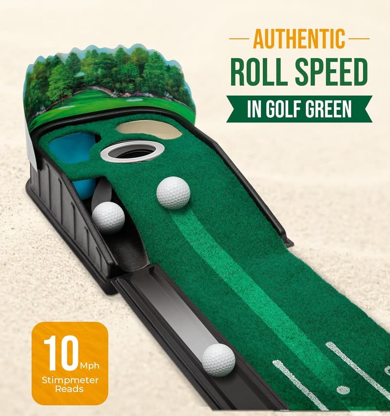 Indoor Golf Putting Mat - 8ft, Wrinkle-Free with Alignment Guides