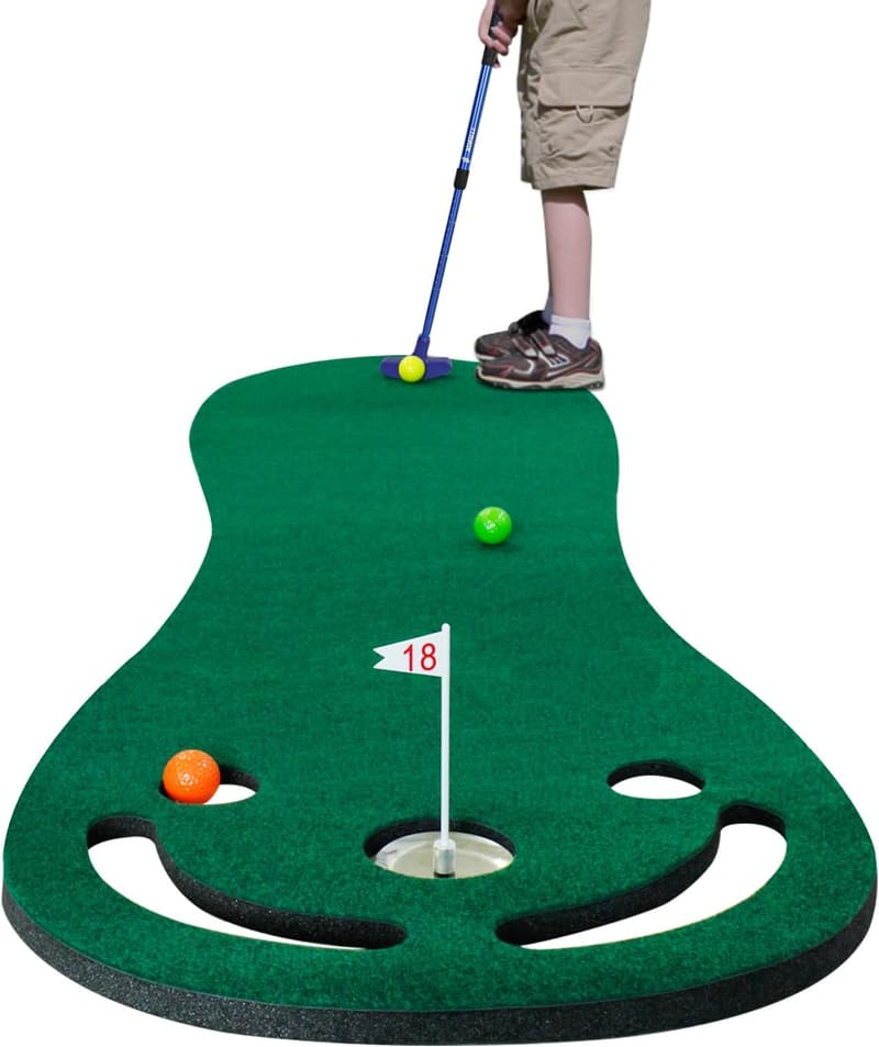 Indoor/Outdoor Golf Putting Green Set with Adjustable Putter and Balls
