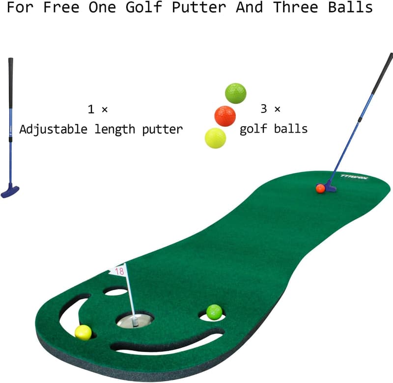 Indoor/Outdoor Golf Putting Green Set with Adjustable Putter and Balls