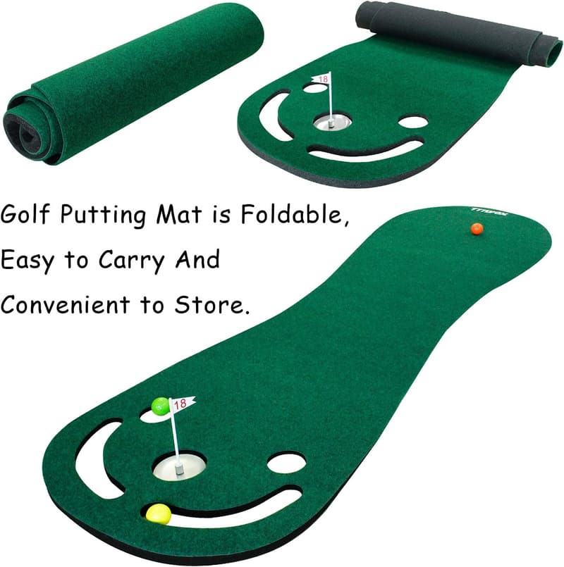 Indoor/Outdoor Golf Putting Green Set with Adjustable Putter and Balls