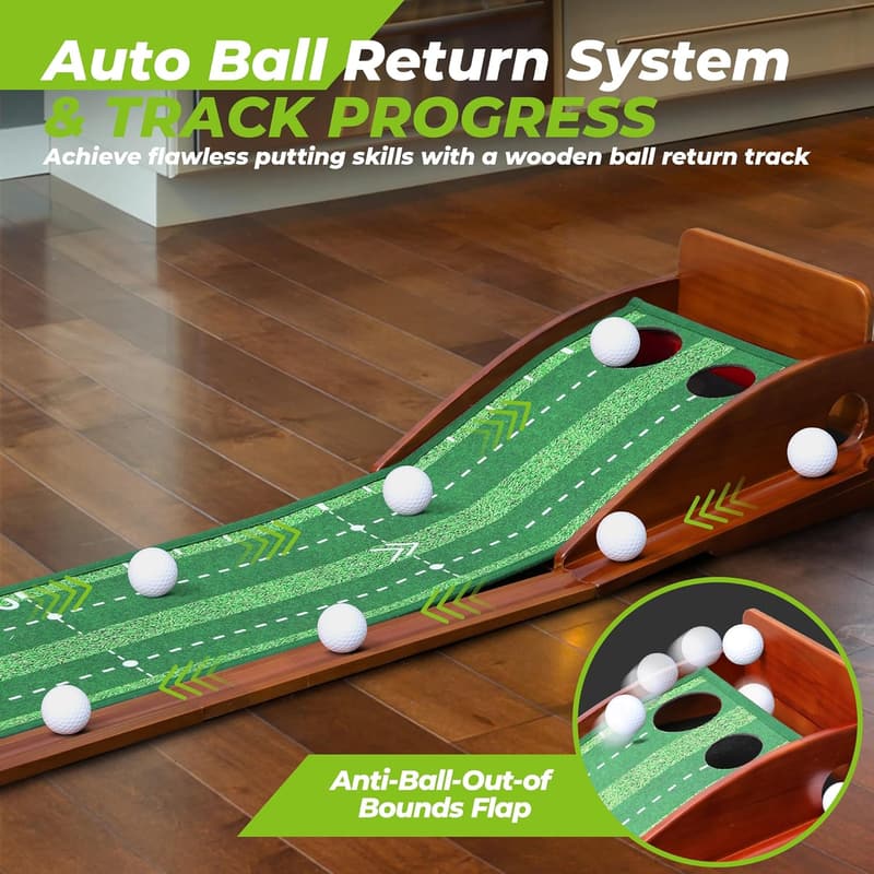 Indoor Golf Putting Mat with Automatic Ball Return & Mirror