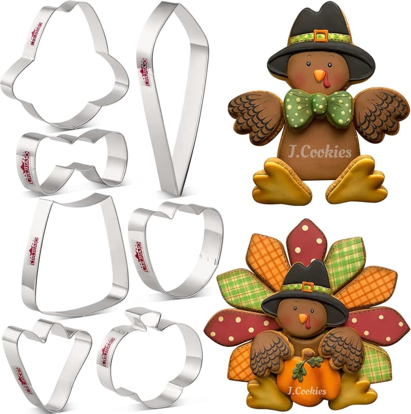 Thanksgiving Turkey Cookie Cutter Set - 7 Stainless Steel Pieces