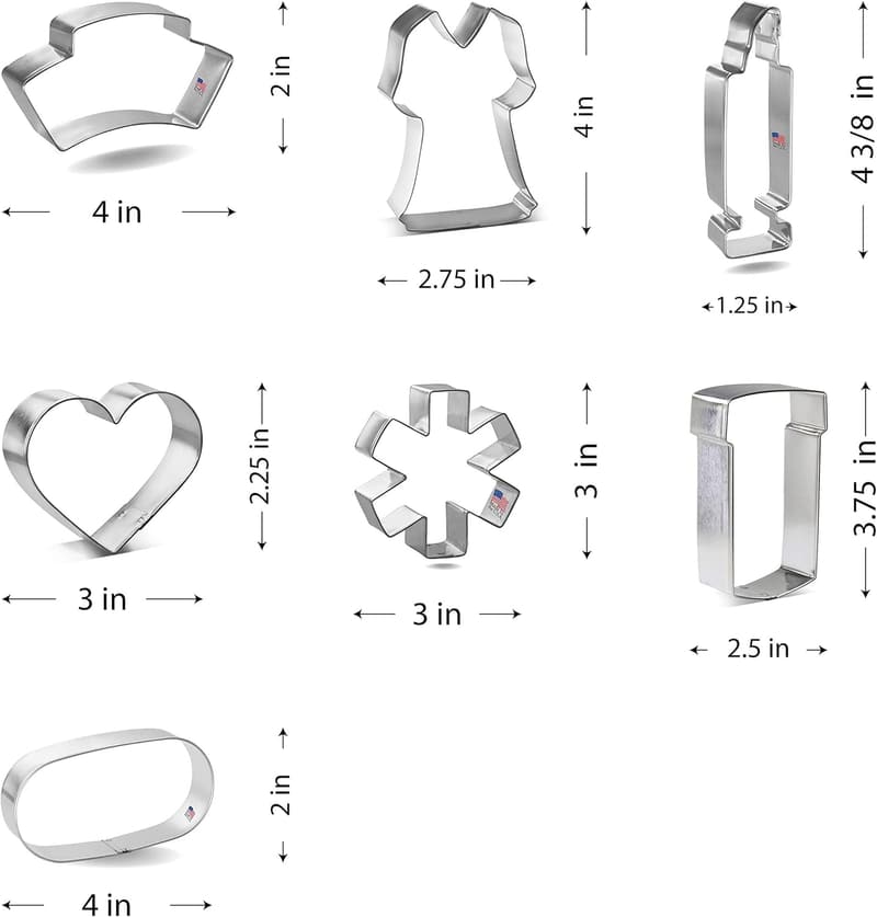 Nurse-Themed Cookie Cutter Set with Recipe Card - 7 Pieces