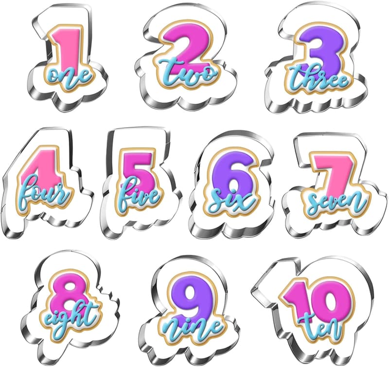 10-Piece Large Number Cookie Cutter Set - Dishwasher Safe