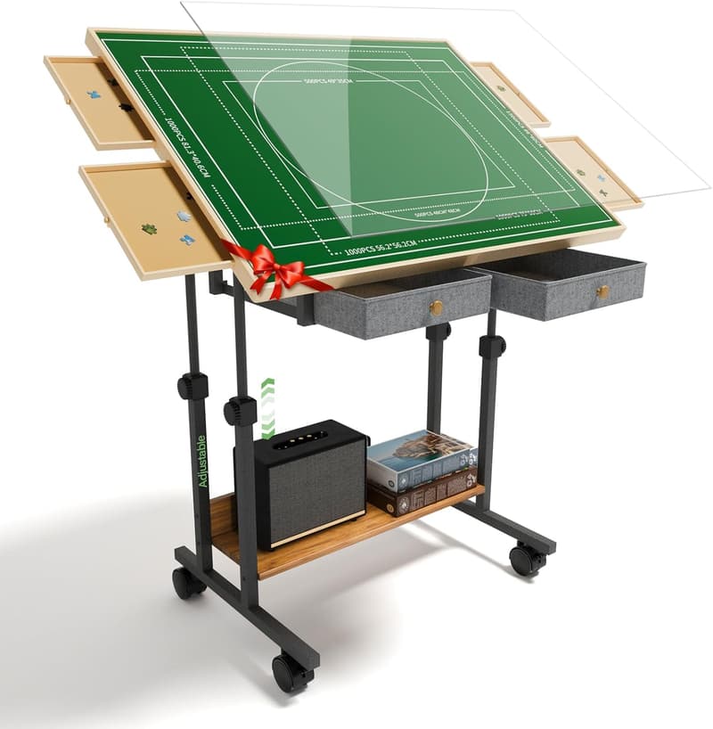 Jigsaw Puzzle Table with Adjustable Tilt and Storage Drawers
