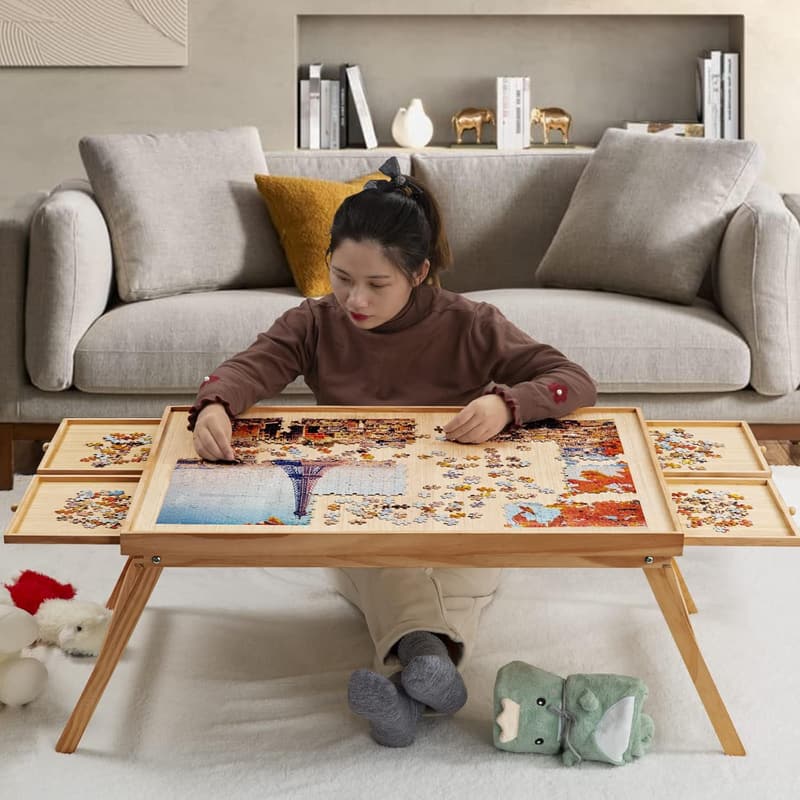 Multifunctional Folding Jigsaw Puzzle Table with Drawers