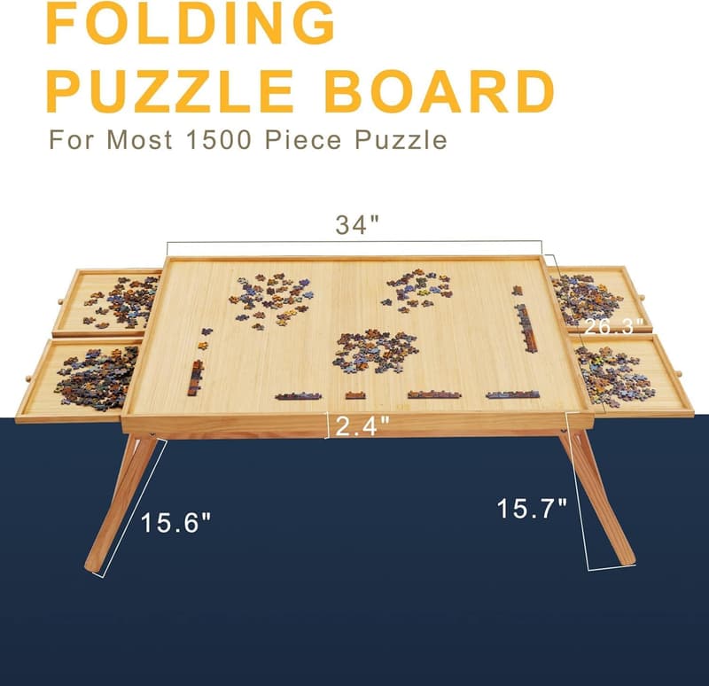 Multifunctional Folding Jigsaw Puzzle Table with Drawers