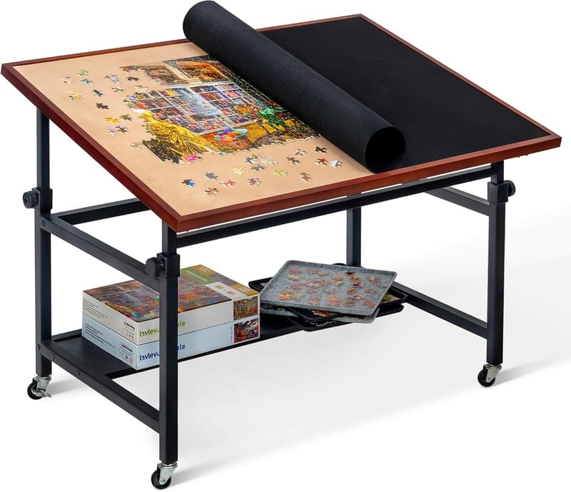 Adjustable Jigsaw Puzzle Table with Cover & Storage for Up to 1500 Pieces