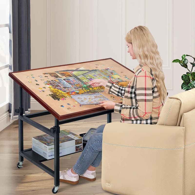 Adjustable Jigsaw Puzzle Table with Cover & Storage for Up to 1500 Pieces