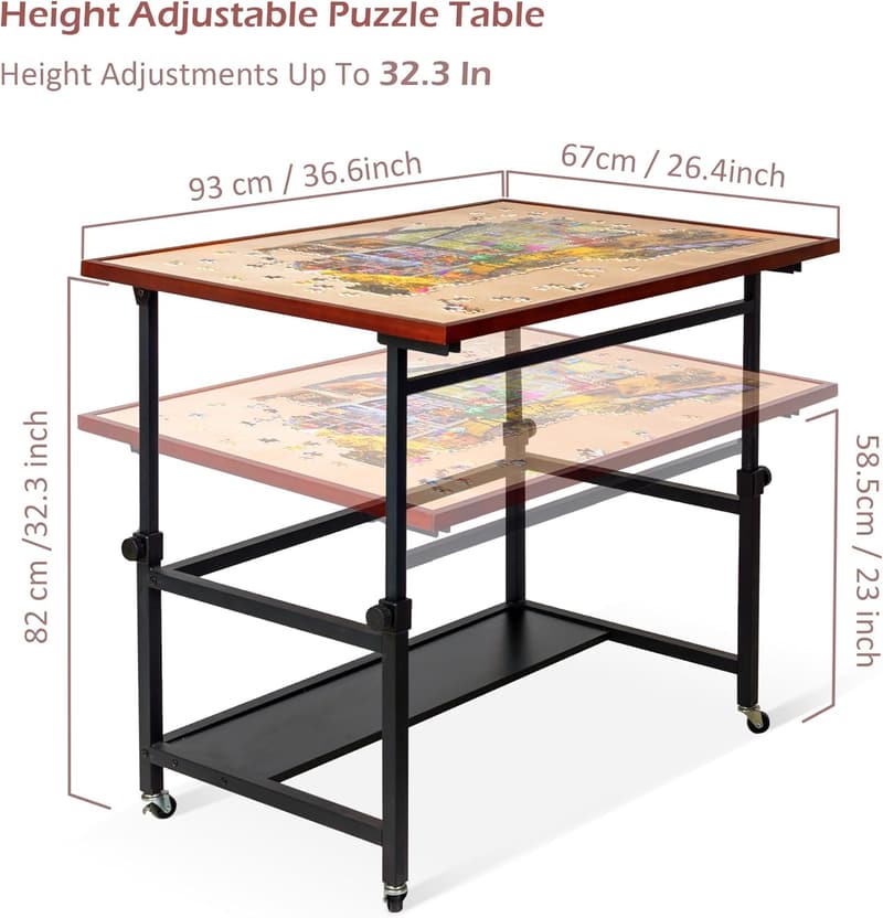 Adjustable Jigsaw Puzzle Table with Cover & Storage for Up to 1500 Pieces