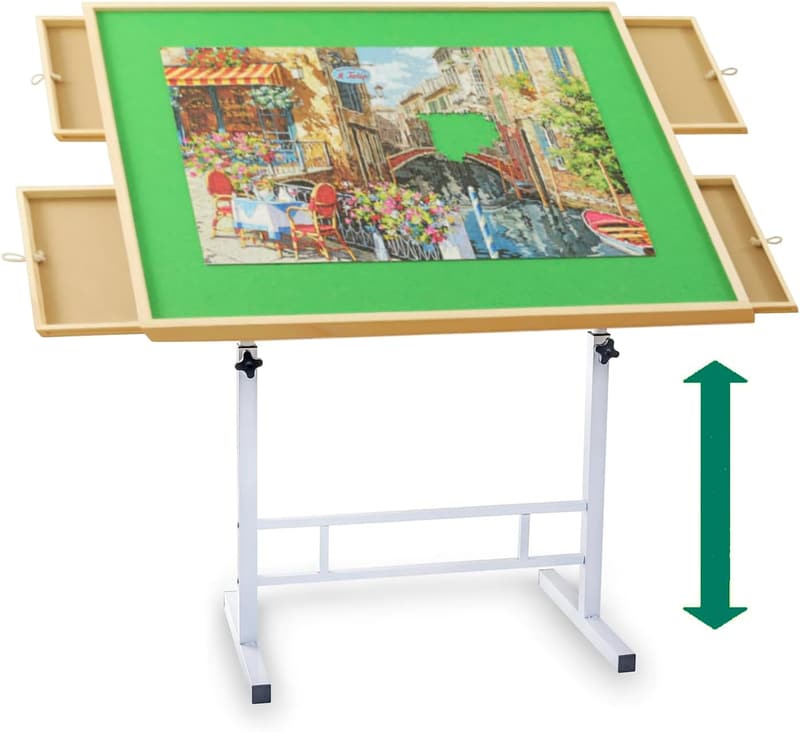 Adjustable Jigsaw Puzzle Table with Drawers for Adults