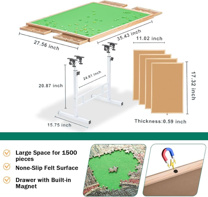 Adjustable Jigsaw Puzzle Table with Drawers for Adults