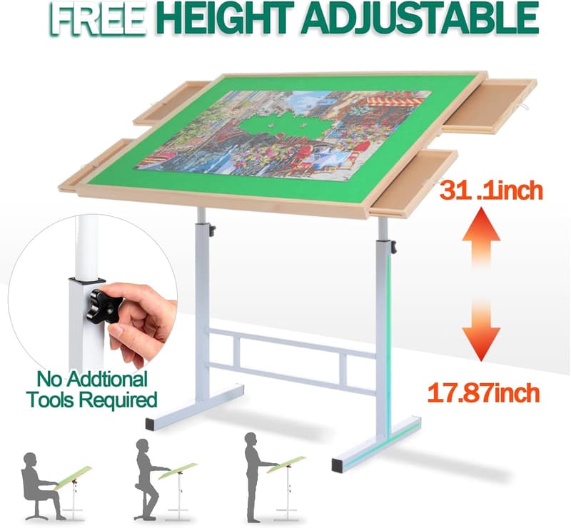 Adjustable Jigsaw Puzzle Table with Drawers for Adults