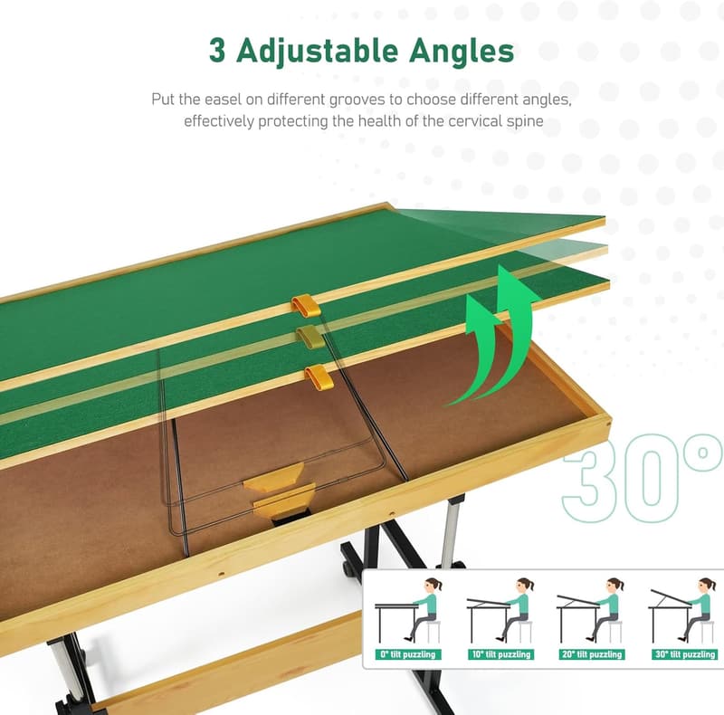Adjustable Jigsaw Puzzle Table with 4 Drawers & Cover