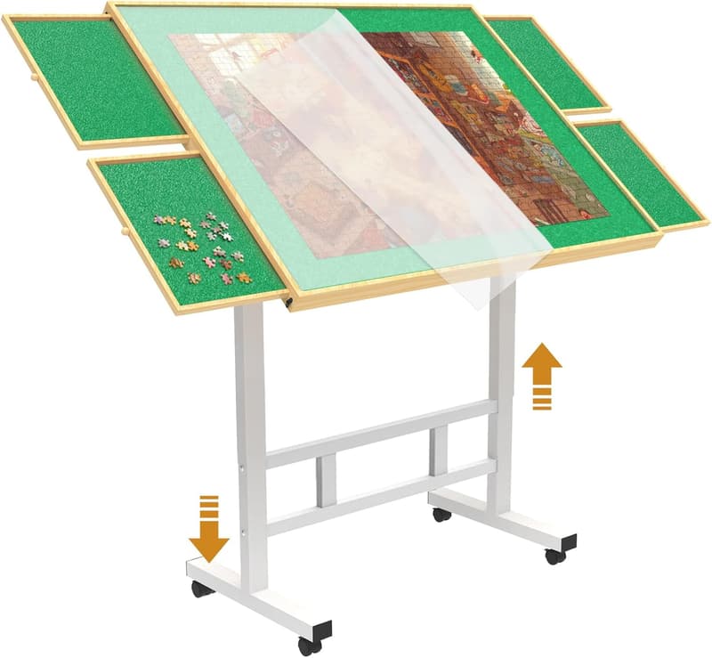 Adjustable Jigsaw Puzzle Table with Cover & 4 Drawers, 1500 Pieces