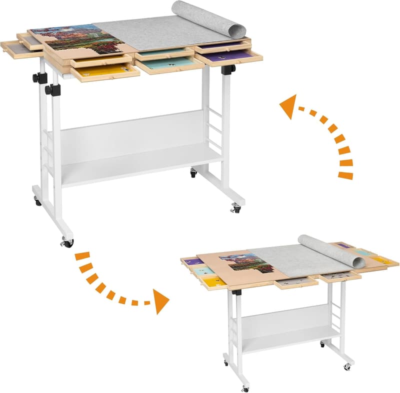 Foldable Jigsaw Puzzle Table with Adjustable Height and Wheels