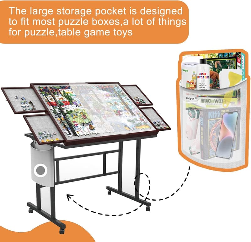 Adjustable Jigsaw Puzzle Table with Storage - 1500pcs Capacity