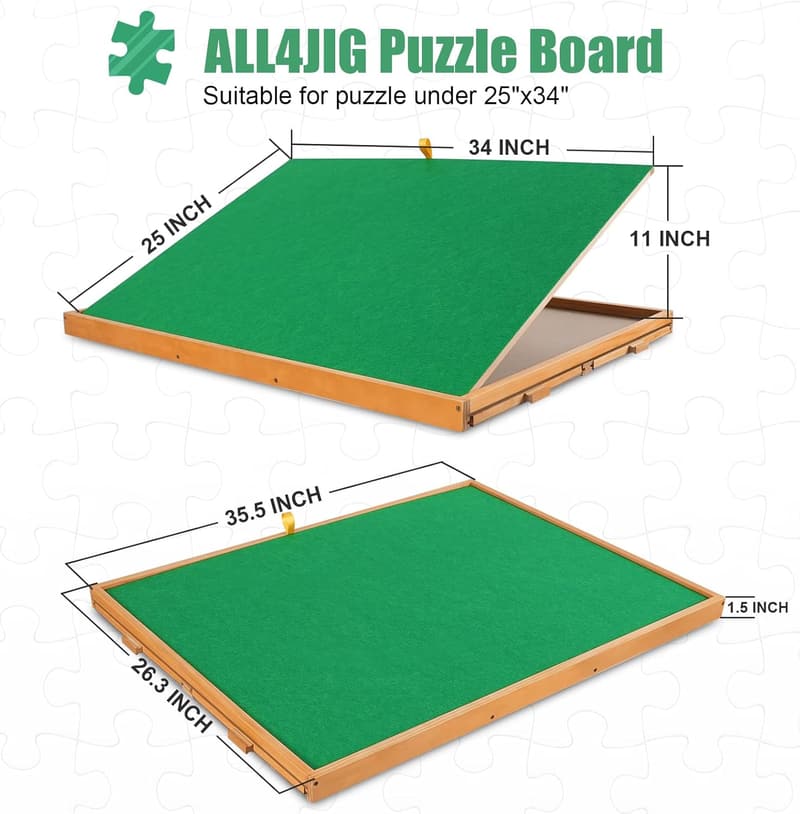 Adjustable Wooden Jigsaw Puzzle Table with Cover & Drawers