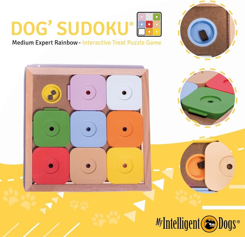 Medium Pet Brain Toy - Interactive Sudoku Puzzle with 9 Treat Hiding Holes