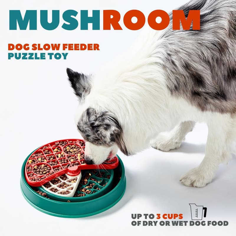 Dog Puzzle Enrichment Toy - Slow Feeder Mushroom Bowl