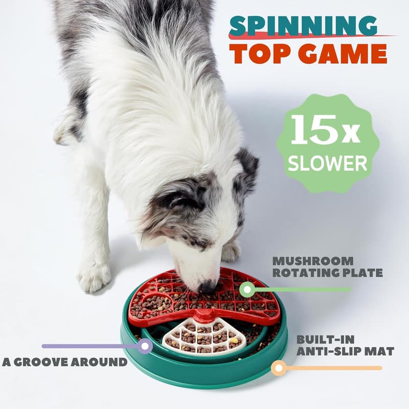 Dog Puzzle Enrichment Toy - Slow Feeder Mushroom Bowl