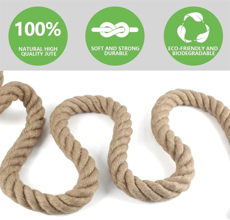 Natural Jute Rope - 3/4 in x 100 ft for Crafts & Landscaping
