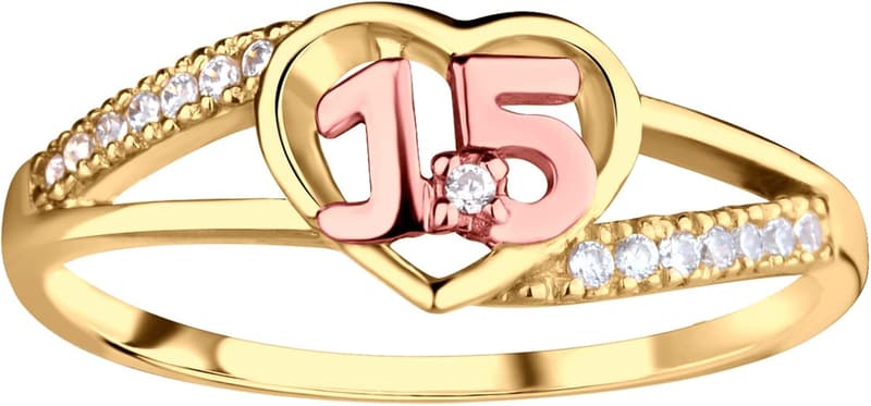 Sweet 15 Quinceañera Gift - Gold-Plated Heart Ring with CZs