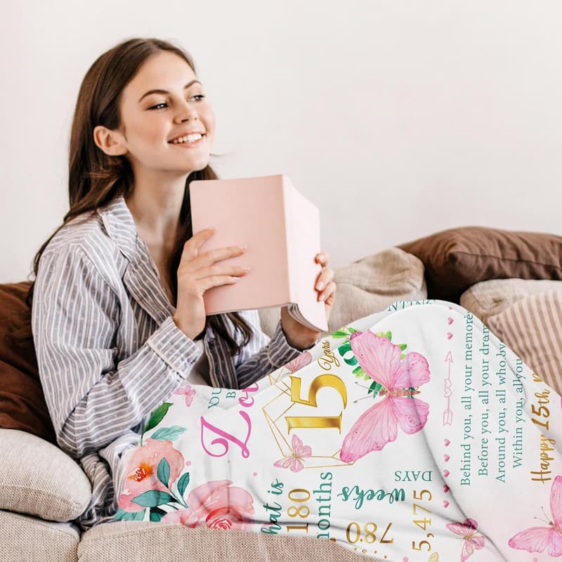 15th Birthday Throw Blanket for Teen Girls, 60