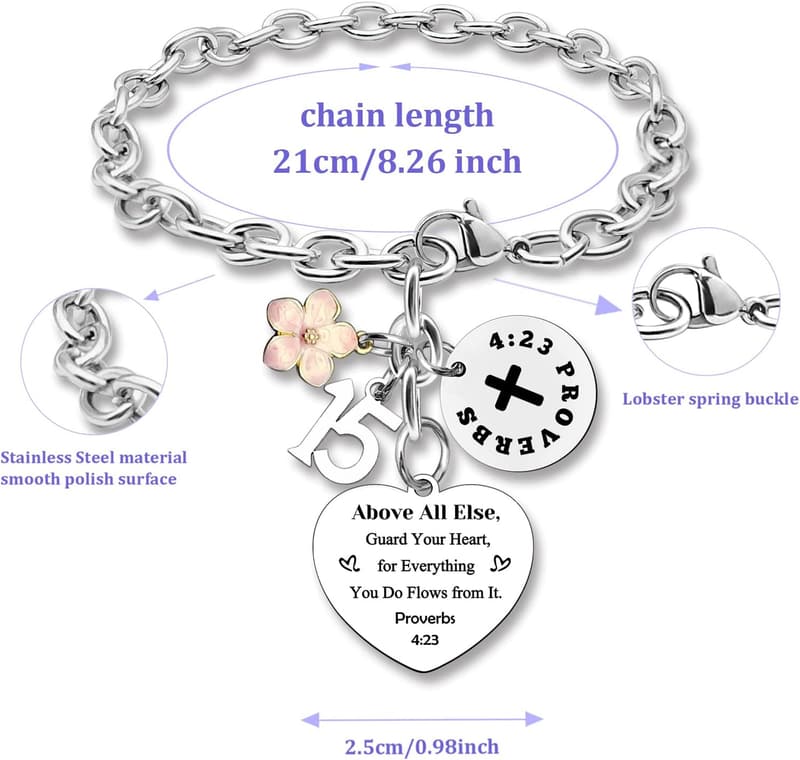 Girls' Birthday Charm Bracelet - Stainless Steel Gift for Ages 13-21