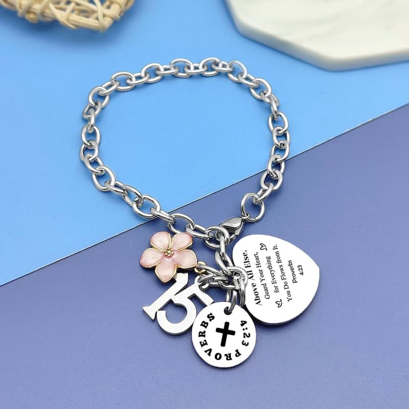 Girls' Birthday Charm Bracelet - Stainless Steel Gift for Ages 13-21