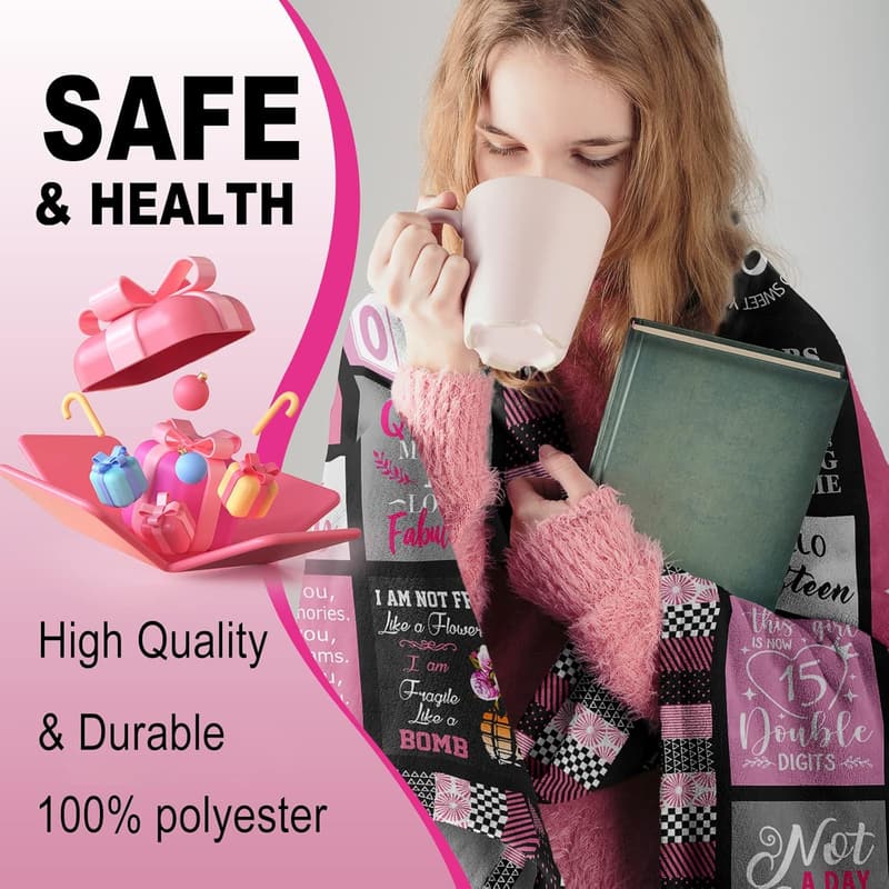 15th Birthday Cozy Blanket Gift for 15-Year-Old Girls