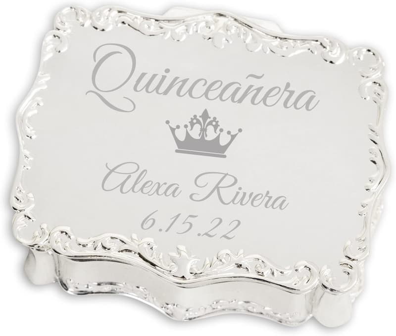 Quinceanera Gift: Personalized Silver Jewelry Keepsake Box