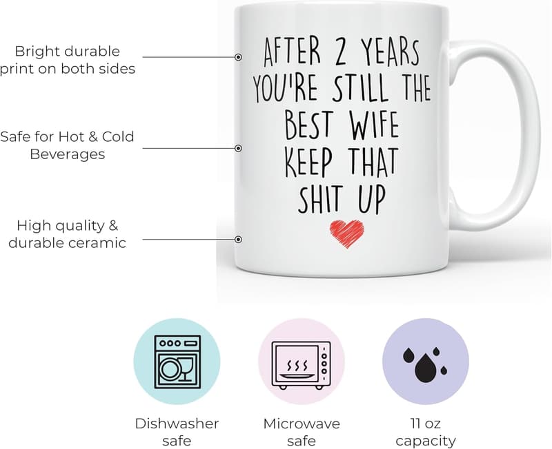 2nd Anniversary Coffee Mug for Wife - 11 oz
