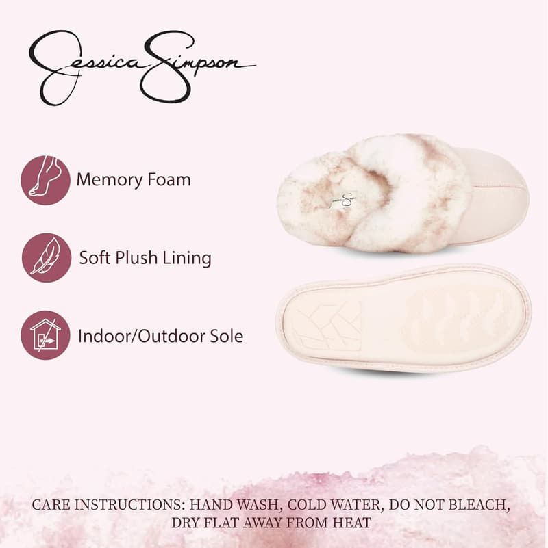 Jessica Simpson Women's Faux Fur Memory Foam House Slippers