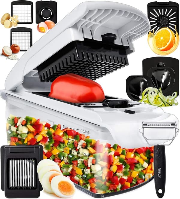 9-in-1 Vegetable Chopper & Spiralizer with Container - White