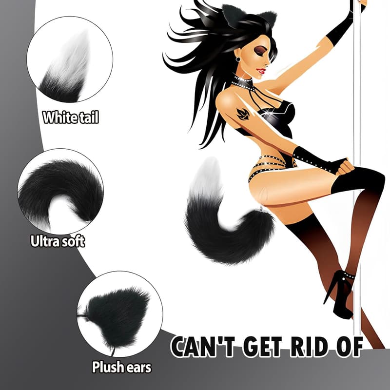 Faux Silver Fox Tail Stainless Steel Butt Plug for Cosplay