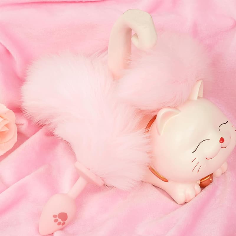 Pink Fox Furry Silicone Anal Plug for Couples
